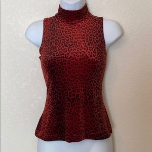 Bebe velvet red leopard sleeveless mock neck top
